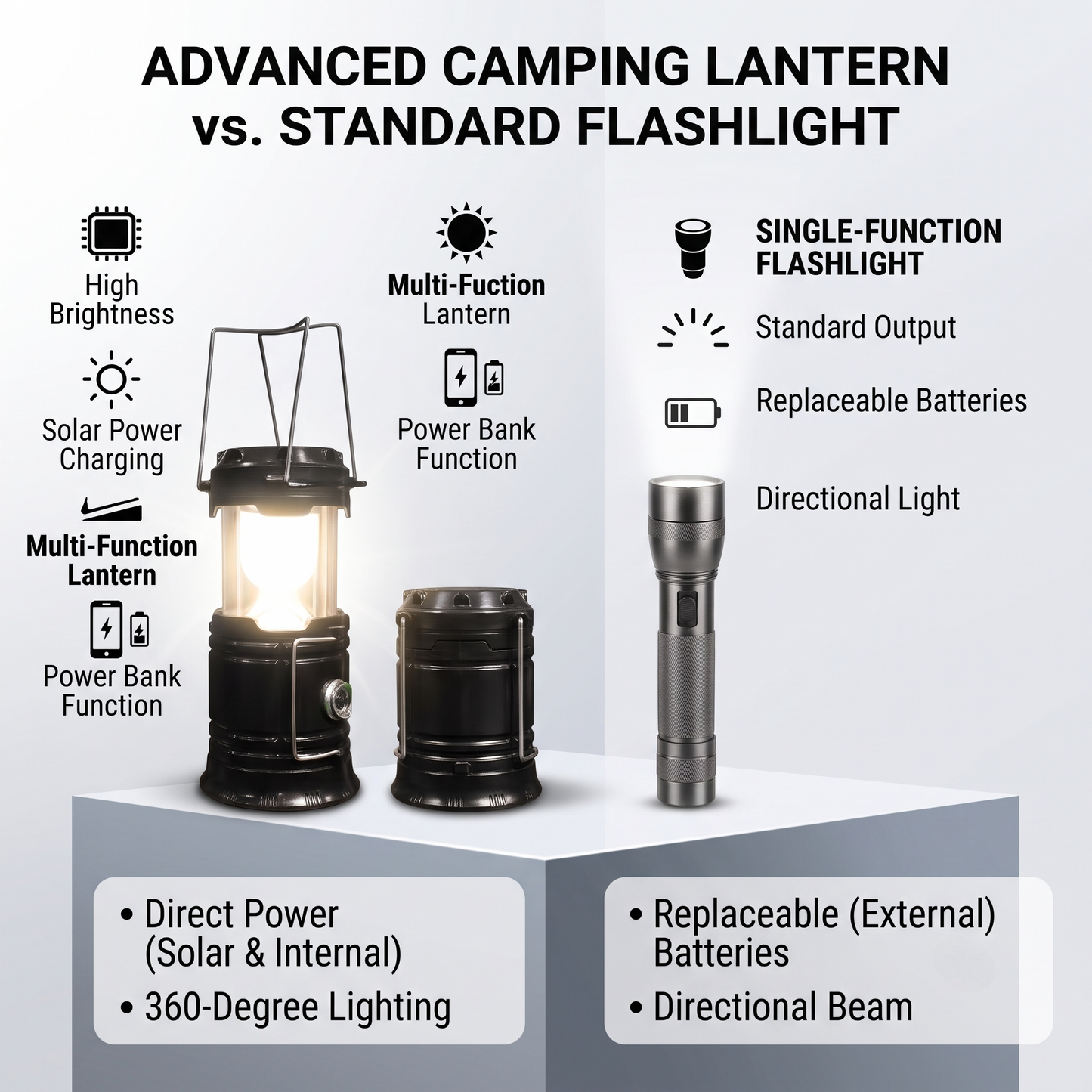 Rechargeable Solar Camping Lantern with USB – Portable LED Light for Outdoors & Emergencies